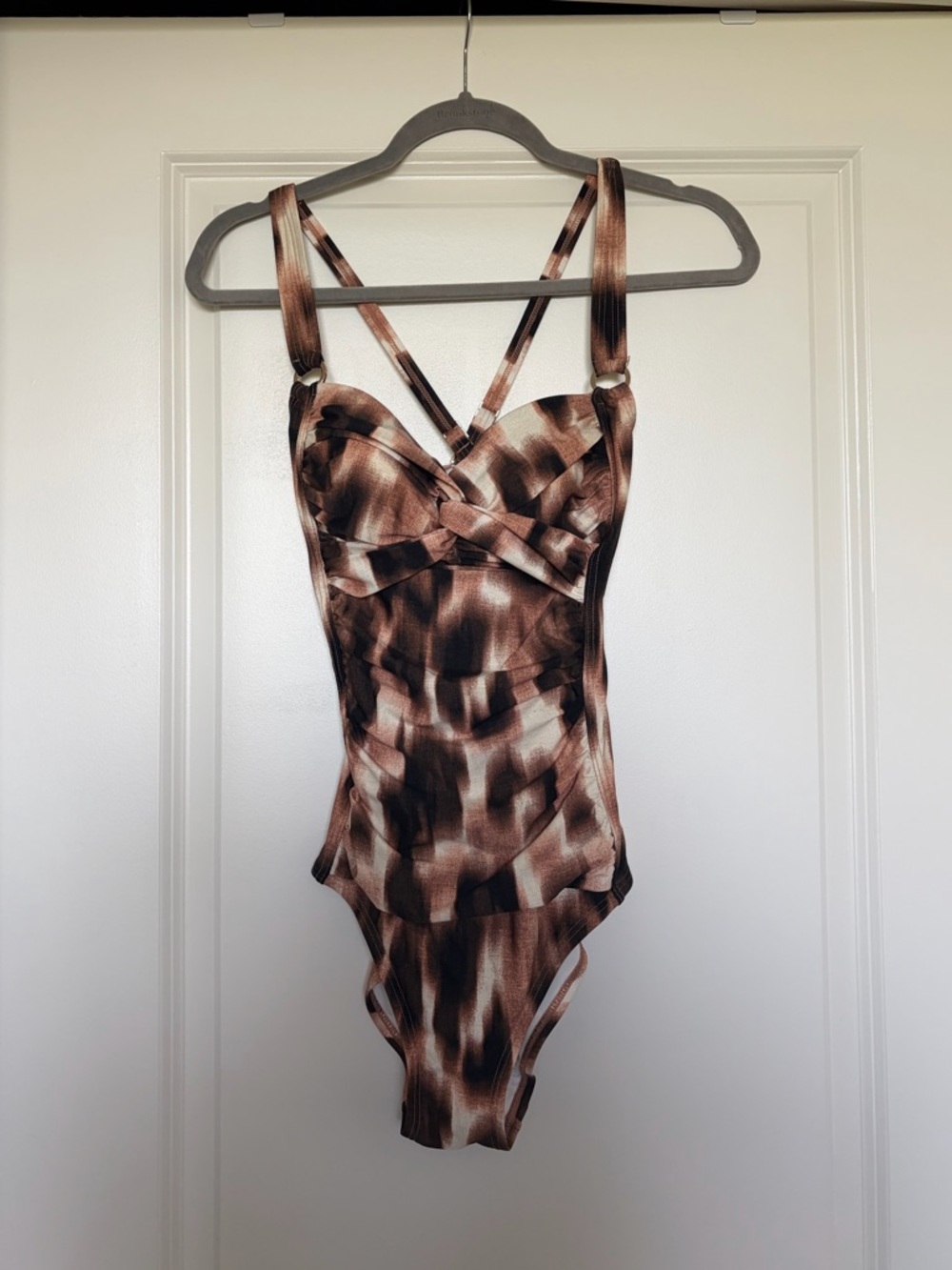 DKNY Brown and Cream Tie-Dye Swim Wear